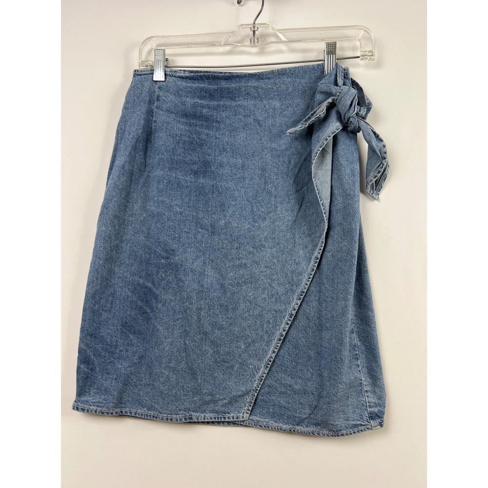 Banana Republic Vintage Denim Wrap Skirt Womens M Safari Side Tie Cotton USA
